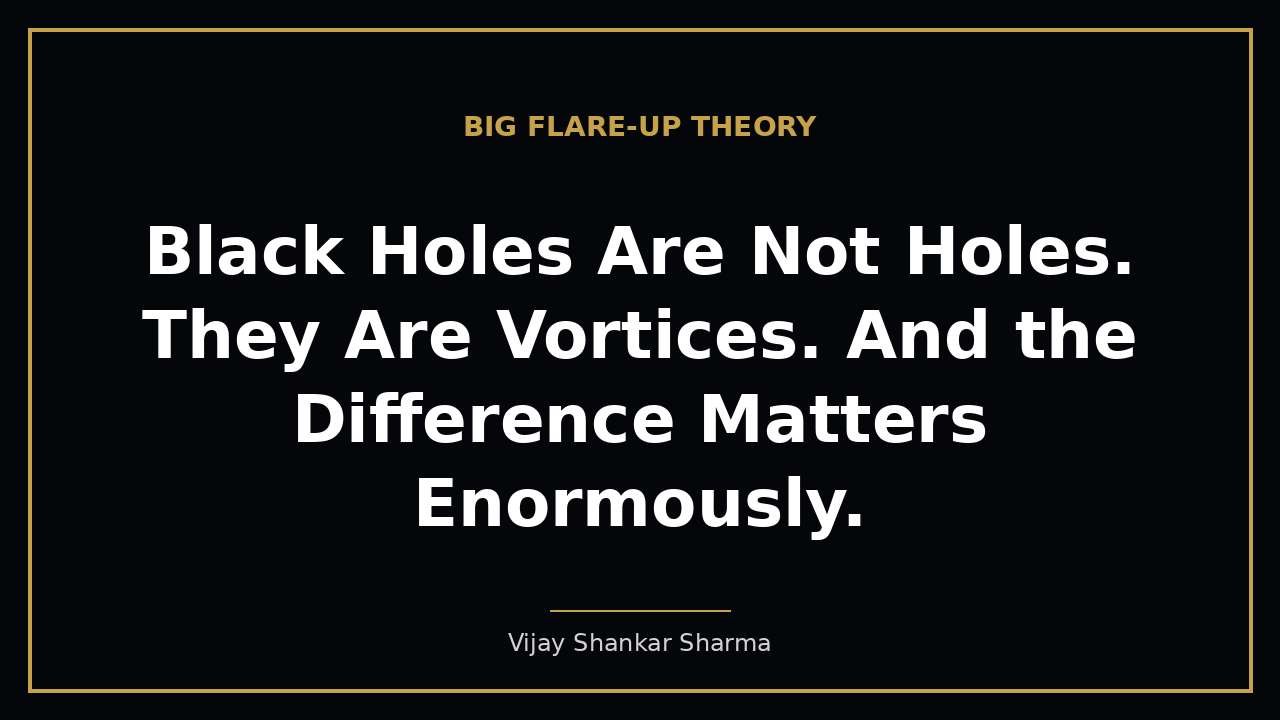 Black Holes Are Not Holes. They Are Vortices. And the Difference Matters Enormously.