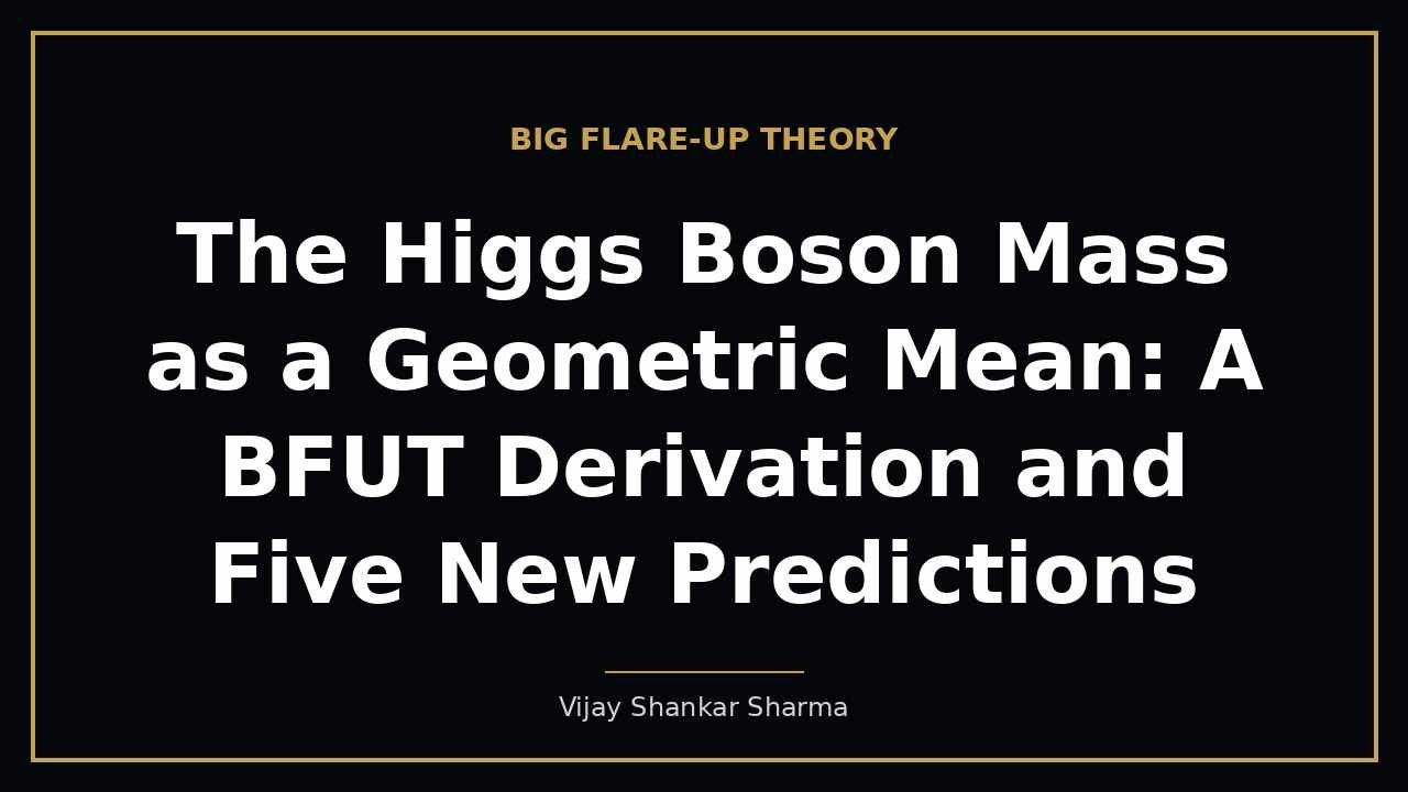 The Higgs Boson Mass as a Geometric Mean: A BFUT Derivation and Five New Predictions