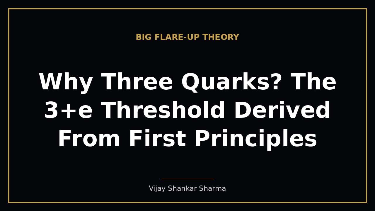 Why Three Quarks? The 3+e Threshold Derived From First Principles