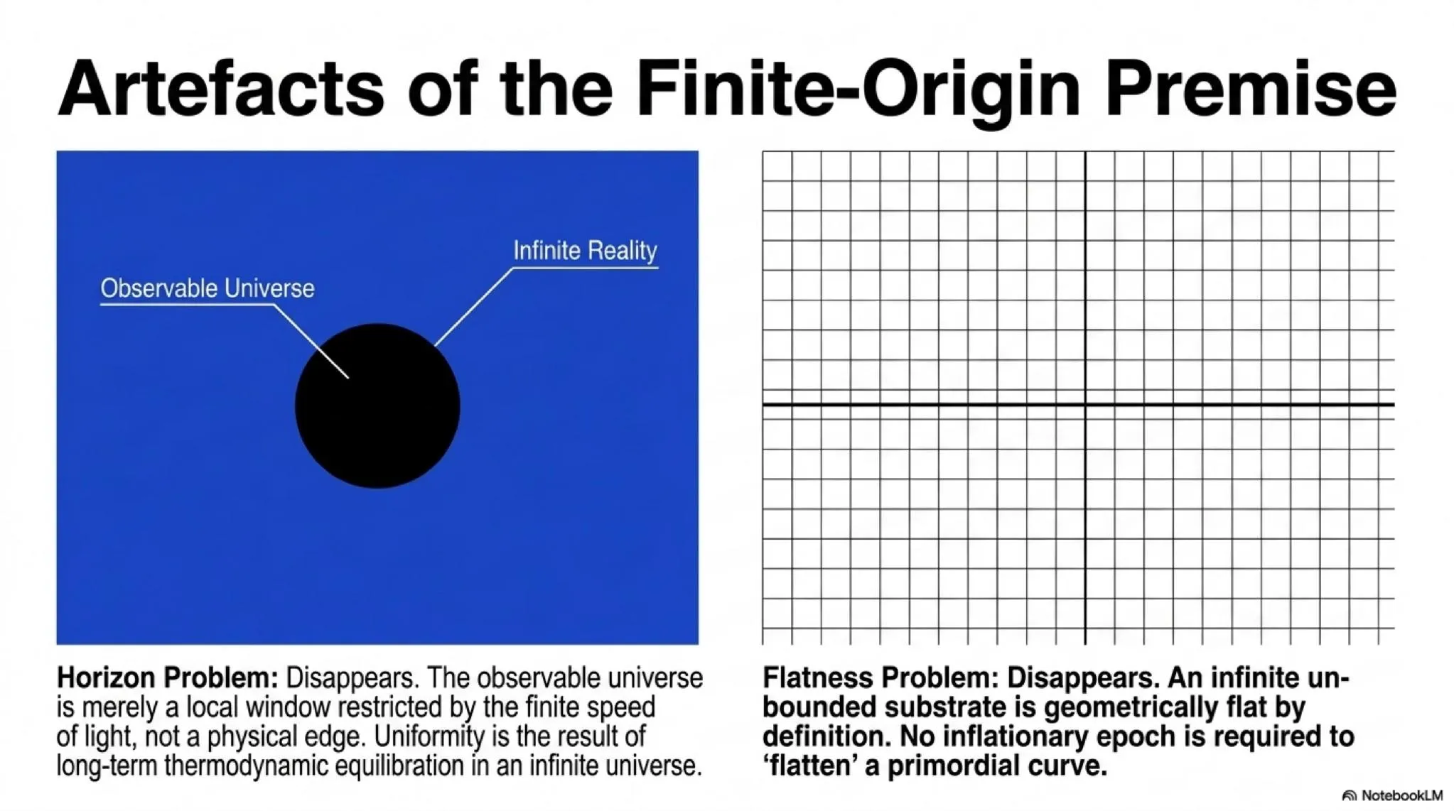 Artefacts of the Finite-Origin Premise: The horizon problem and flatness problem as downstream consequences of assuming a finite beginning.