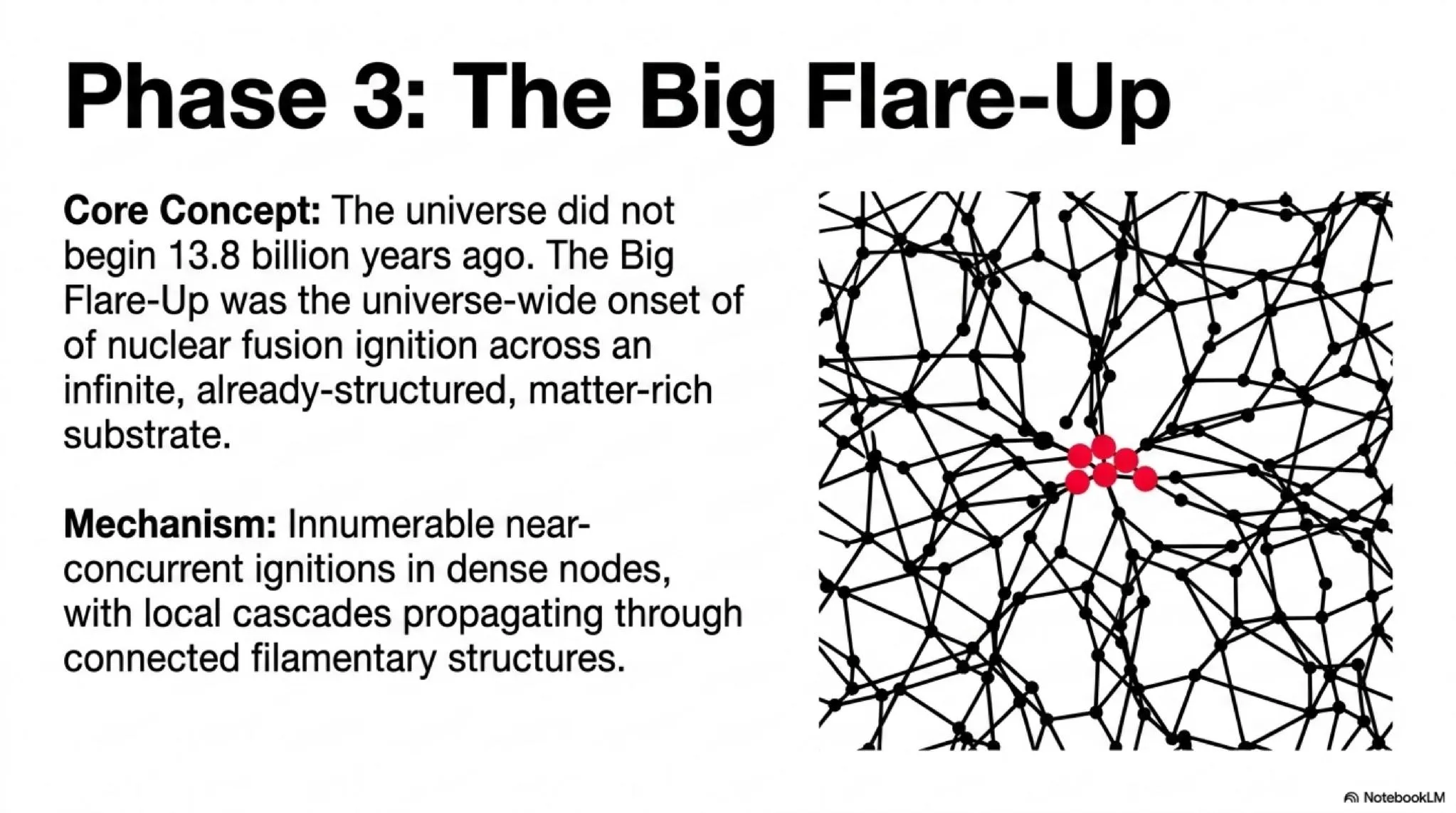 Phase 3: The Big Flare-Up - Universe-wide ignition of nuclear fusion across an already-structured, matter-rich infinite substrate.