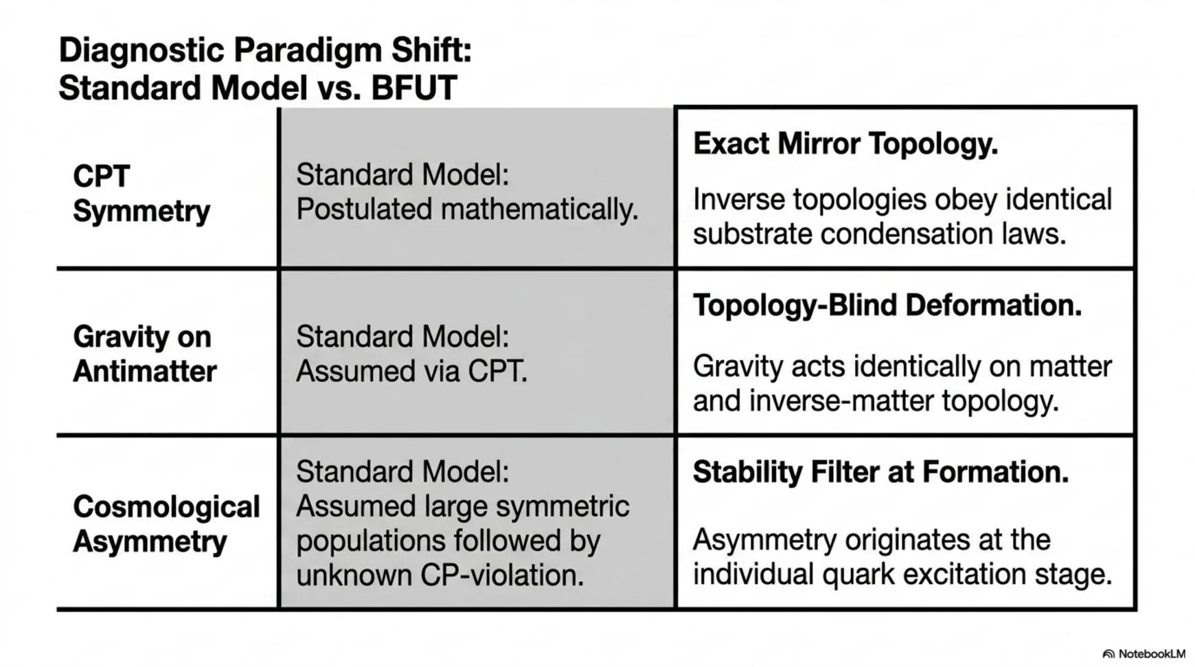 Diagnostic Paradigm Shift: Standard Model vs BFUT