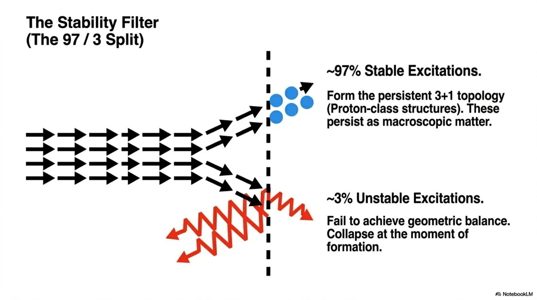 The Stability Filter: 97% stable 3+1 topology vs ~3% unstable excitations
