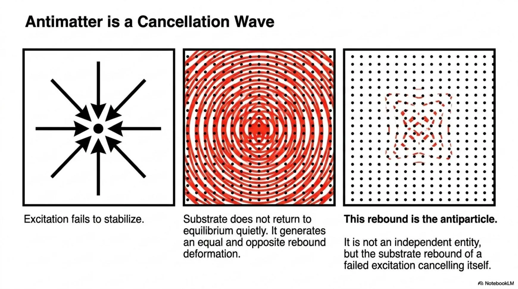 Antimatter as the Cancellation Wave of failed quark-class excitations