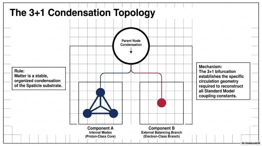 The BFUT 3+e condensation topology underlying stable matter organisation.