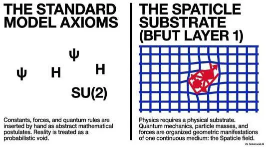 Standard Model axioms versus the BFUT Spaticle substrate framework.