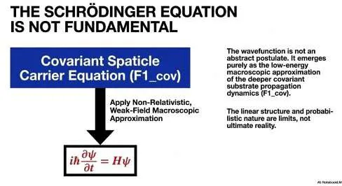 The Schrödinger equation emerging as the non-relativistic limit of the covariant substrate carrier equation F1-cov.