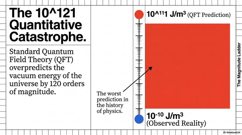 The 10<sup>121</sup> Quantitative Catastrophe: The scale of the discrepancy between QFT prediction and observed vacuum energy.