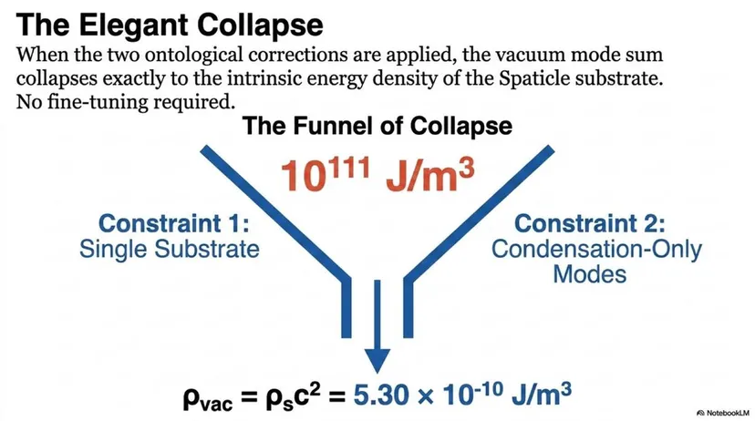 The Elegant Collapse: How the two corrections reduce the vacuum energy calculation to the physical substrate density.