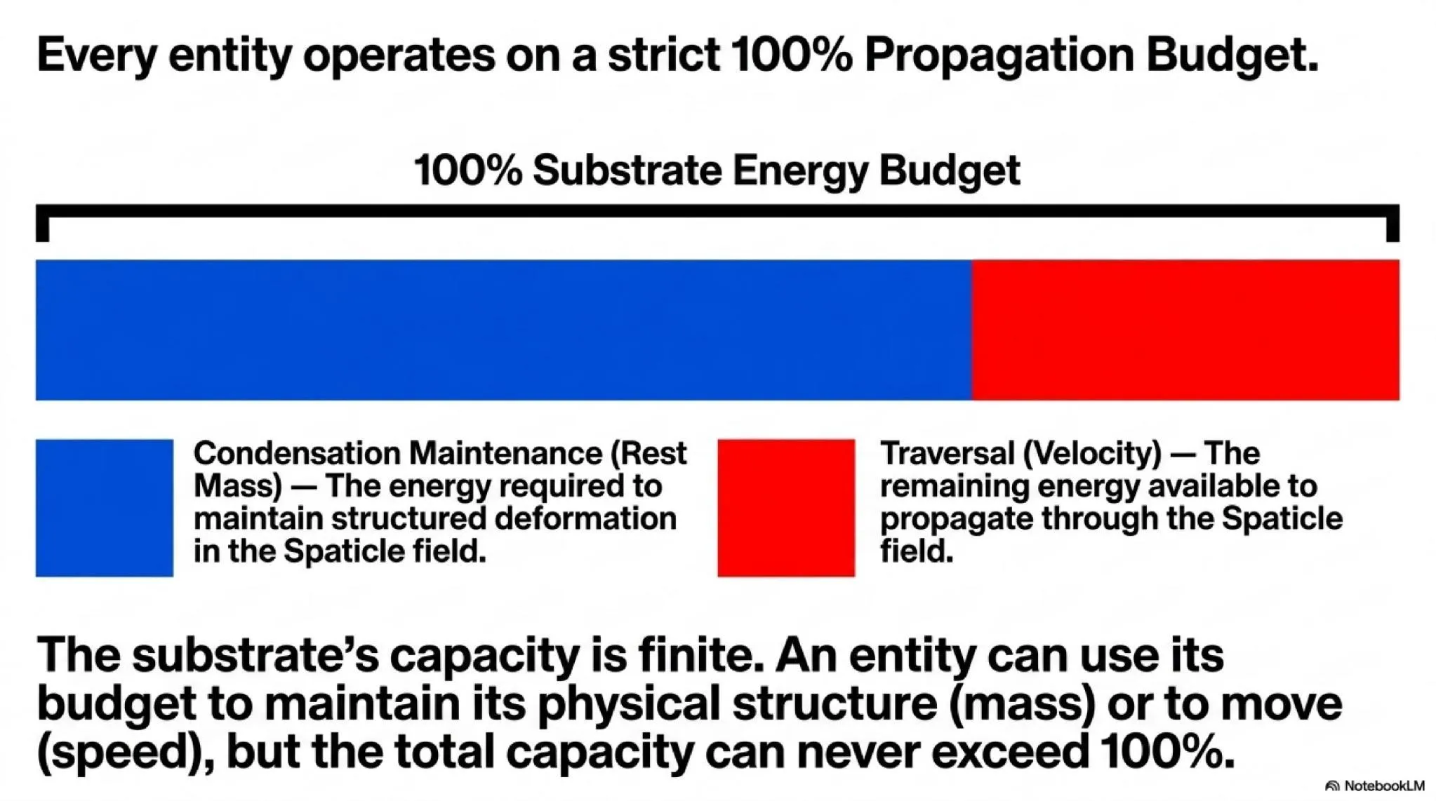 Every entity operates on a strict 100% Propagation Budget. Mass permanently consumes part of the budget for condensation maintenance.