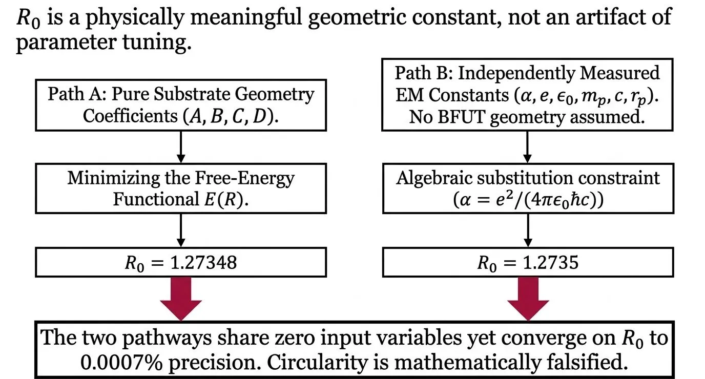Under the standard formulation, hbar is a fixed empirical input with no derivation from deeper physics. Within the proposed interpretation, hbar is instead a computable geometric property, derived entirely from independently measured anchors (m<sub>p</sub>, r<sub>p</sub>, c) and the substrate condensation geometry.