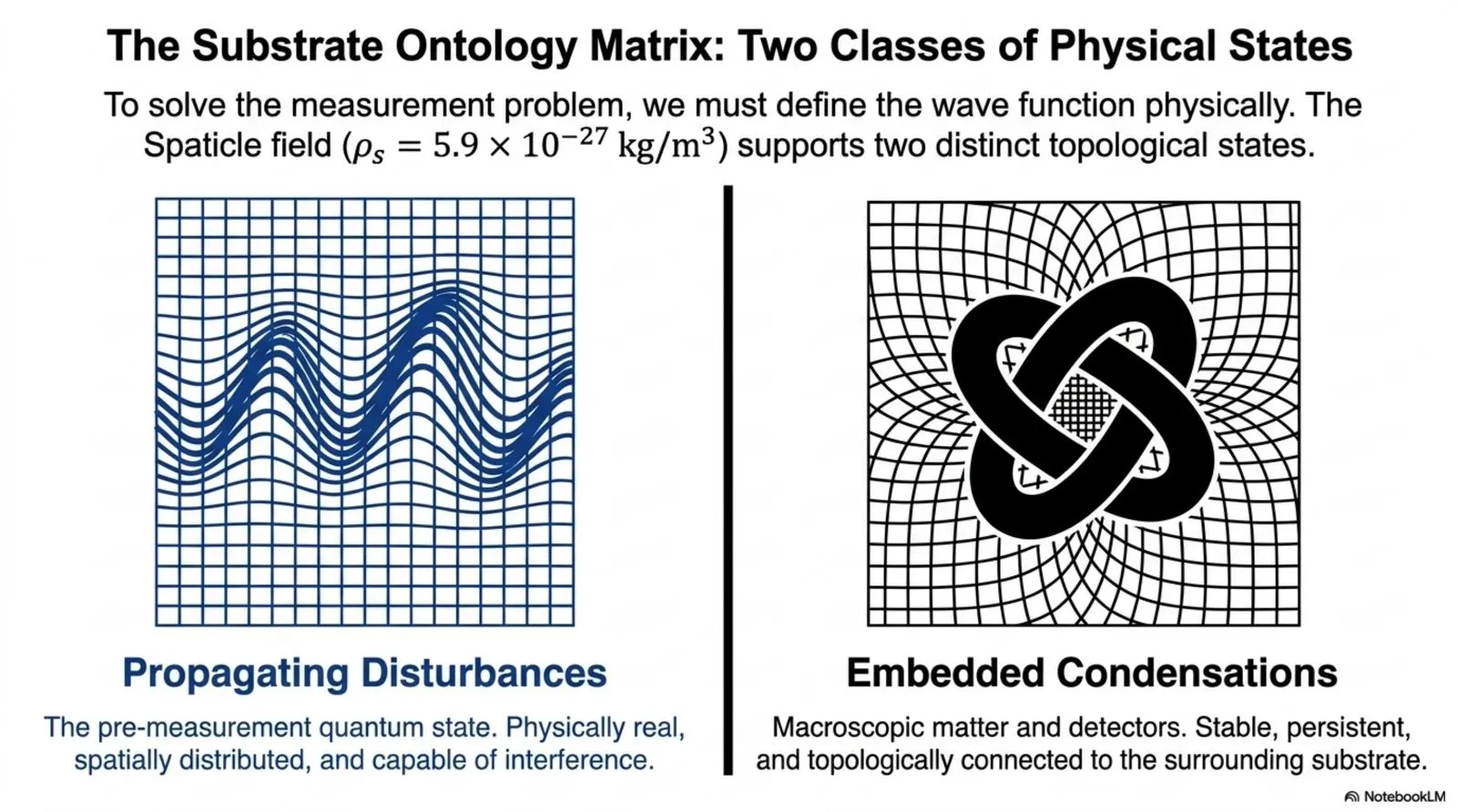 propagating disturbances, the pre-measurement quantum state, and embedded condensations, stable macroscopic matter and detectors.