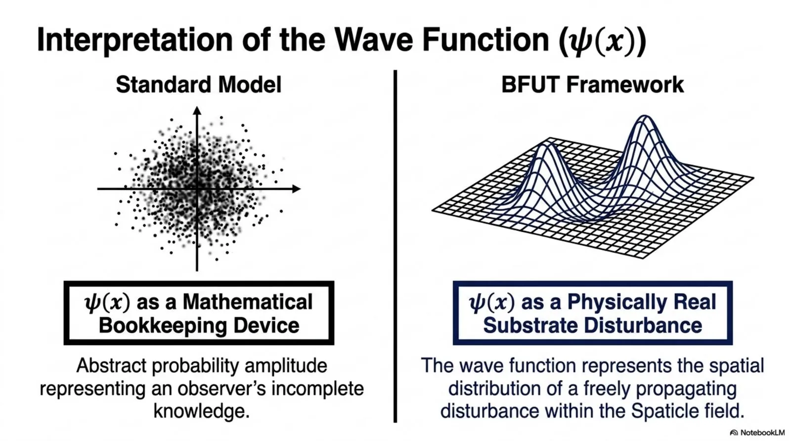 The wave function is reinterpreted from an abstract probability amplitude to a physically real substrate disturbance whose spatial distribution is directly evidenced by interference phenomena.