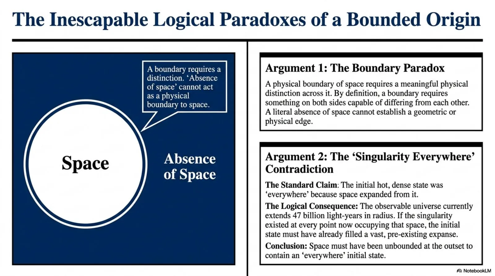 The boundary paradox and the singularity-everywhere contradiction.