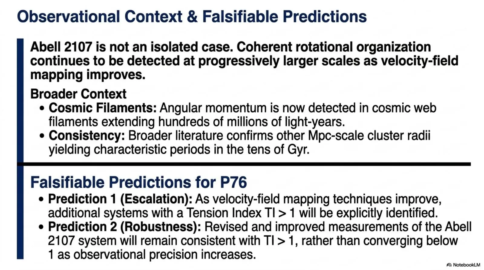 Observational context and falsifiable predictions.