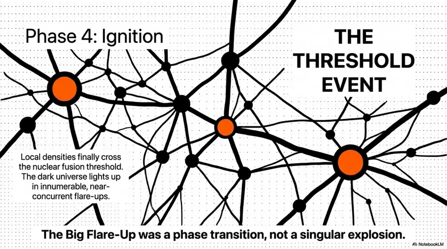 the cosmic web (filament-node-void architecture) is woven in total darkness before any star ignites. Structure is not born in light.